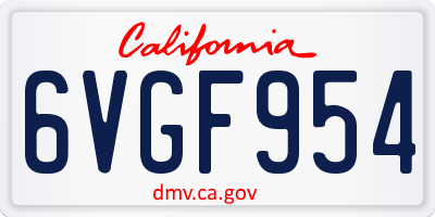CA license plate 6VGF954