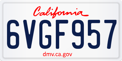 CA license plate 6VGF957