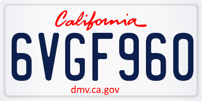 CA license plate 6VGF960
