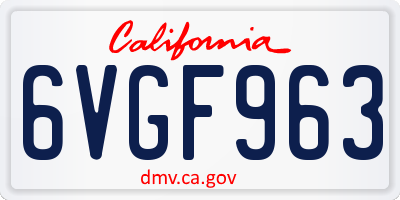 CA license plate 6VGF963