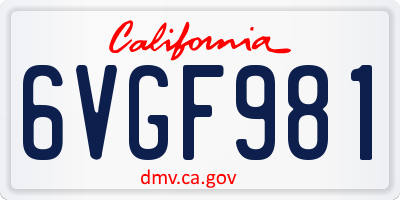 CA license plate 6VGF981