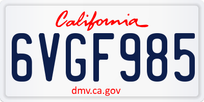 CA license plate 6VGF985