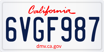 CA license plate 6VGF987