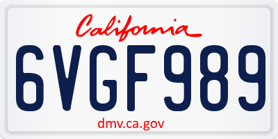 CA license plate 6VGF989
