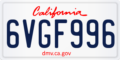 CA license plate 6VGF996