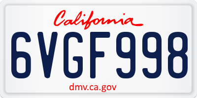 CA license plate 6VGF998