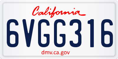 CA license plate 6VGG316