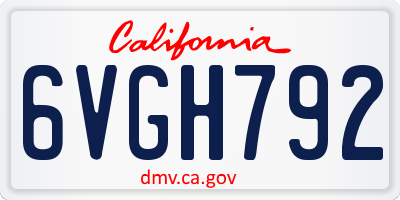 CA license plate 6VGH792