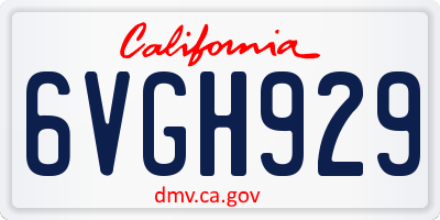 CA license plate 6VGH929