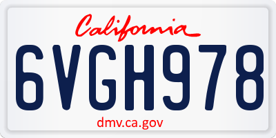 CA license plate 6VGH978