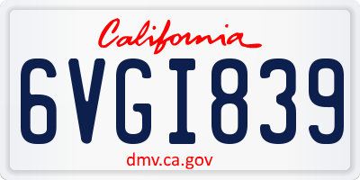 CA license plate 6VGI839