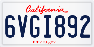 CA license plate 6VGI892