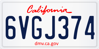 CA license plate 6VGJ374
