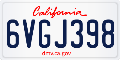 CA license plate 6VGJ398