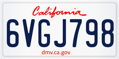CA license plate 6VGJ798