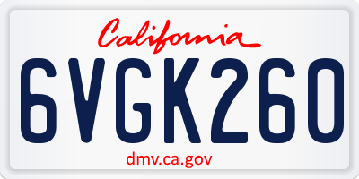 CA license plate 6VGK260