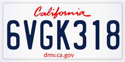 CA license plate 6VGK318
