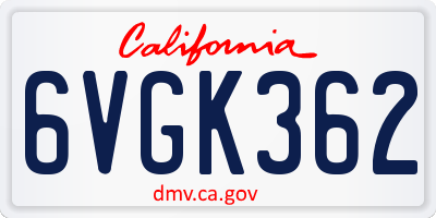 CA license plate 6VGK362
