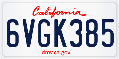 CA license plate 6VGK385