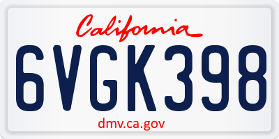 CA license plate 6VGK398