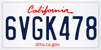 CA license plate 6VGK478