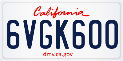 CA license plate 6VGK600