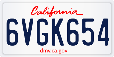 CA license plate 6VGK654