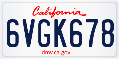 CA license plate 6VGK678