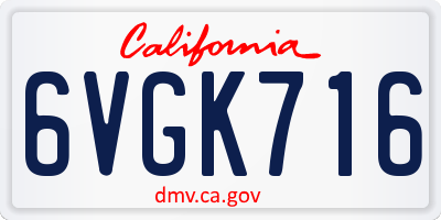 CA license plate 6VGK716