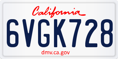 CA license plate 6VGK728