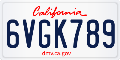 CA license plate 6VGK789