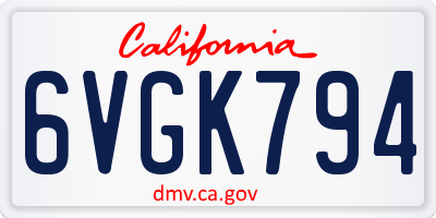 CA license plate 6VGK794