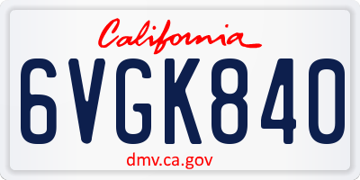 CA license plate 6VGK840
