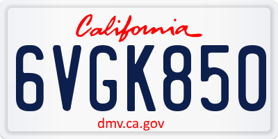 CA license plate 6VGK850