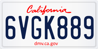 CA license plate 6VGK889