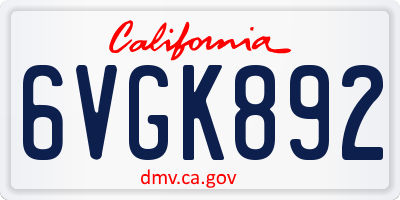 CA license plate 6VGK892