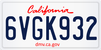 CA license plate 6VGK932