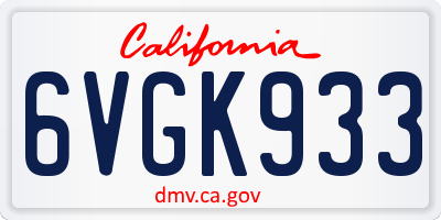 CA license plate 6VGK933