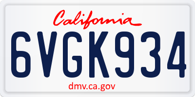 CA license plate 6VGK934