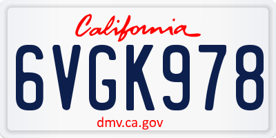 CA license plate 6VGK978