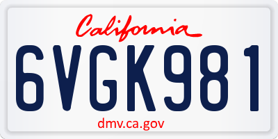 CA license plate 6VGK981