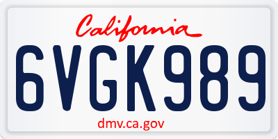 CA license plate 6VGK989