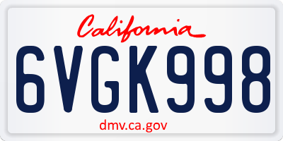 CA license plate 6VGK998
