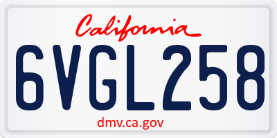 CA license plate 6VGL258