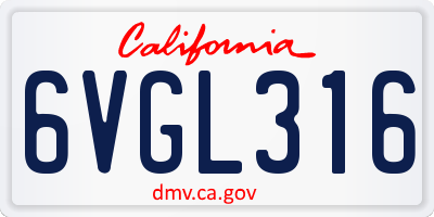 CA license plate 6VGL316