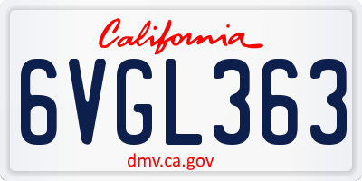 CA license plate 6VGL363