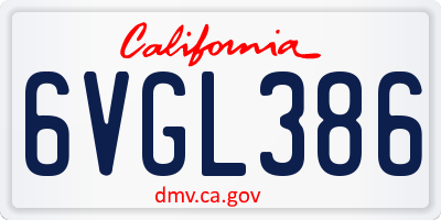 CA license plate 6VGL386