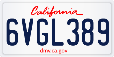 CA license plate 6VGL389