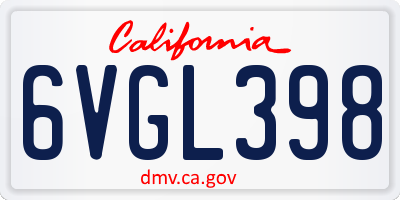 CA license plate 6VGL398