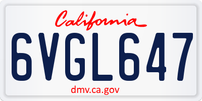 CA license plate 6VGL647